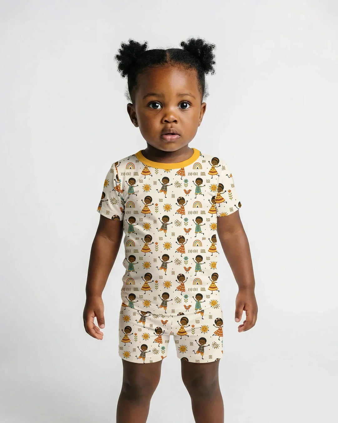 Cute African Heritage Bamboo Two Piece Short Sleeve Shorts Pajama Set