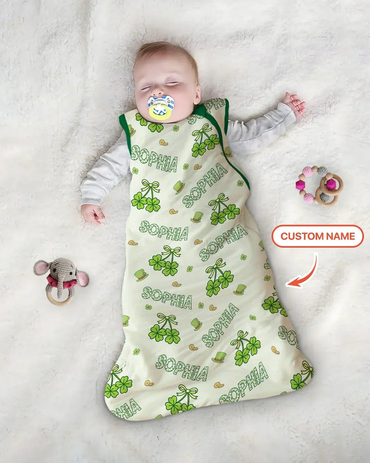 Custom Name Lucky Little Shamrock Bamboo Sleep Bag