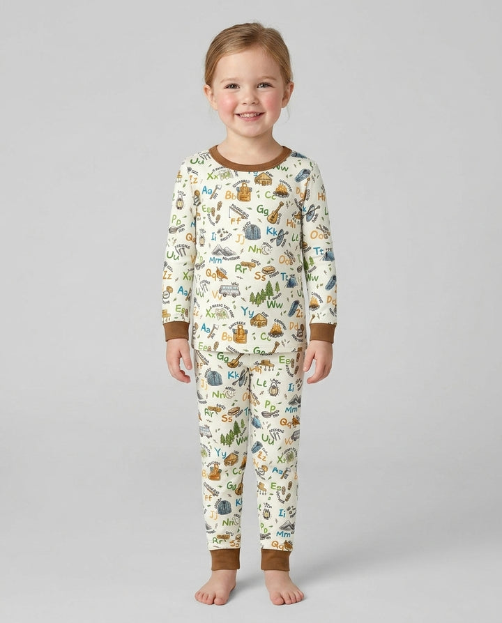 Adventure Alphabet ABCs Summer Camp Bamboo Two Piece Long Sleeve Pajama Set
