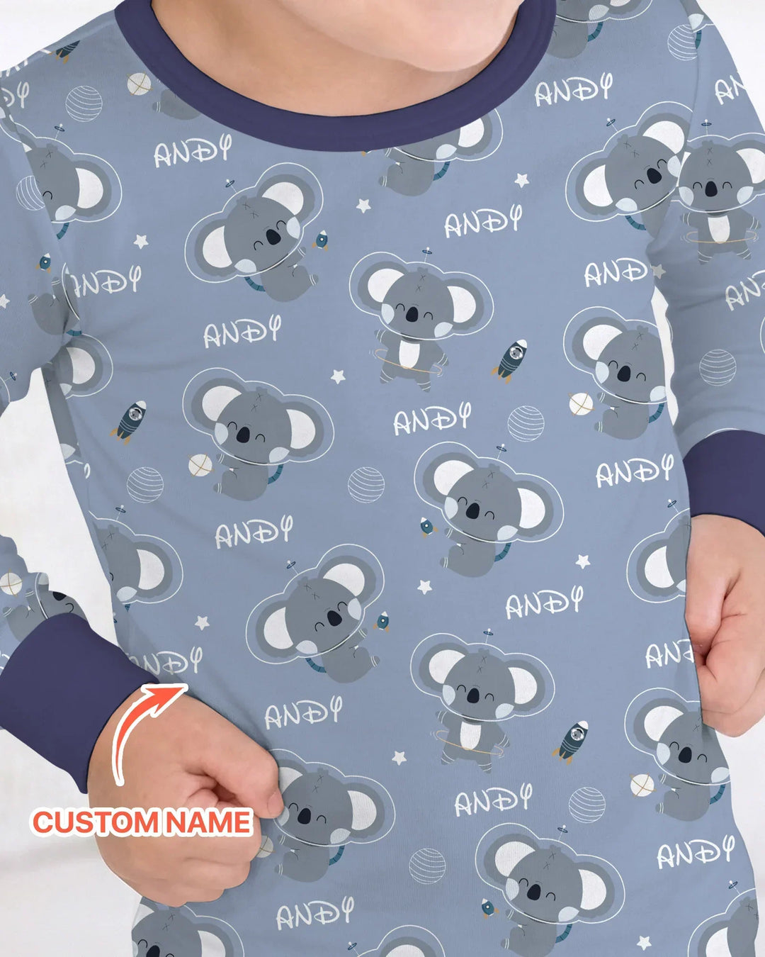 Custom Name Cosmic Koala Bamboo Two Piece Long Sleeve Pajama Set