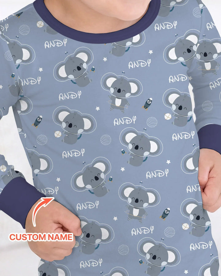 Custom Name Cosmic Koala Bamboo Two Piece Long Sleeve Pajama Set