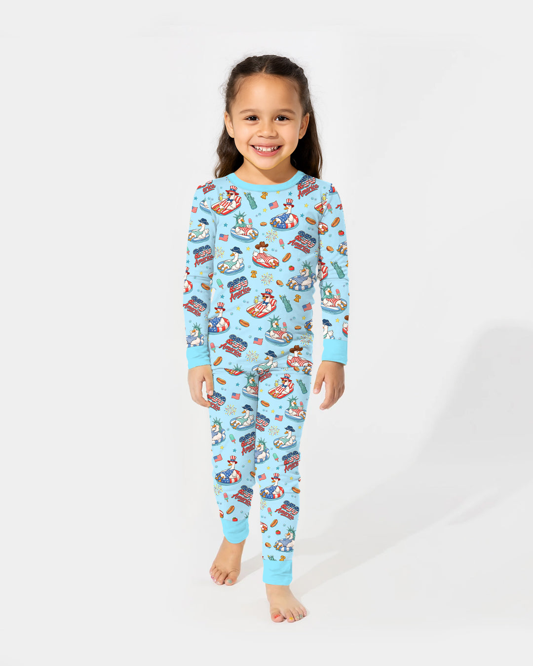 250 America Patriotic Goose Family Matching Bamboo Two Piece Long Sleeve Pajama Set