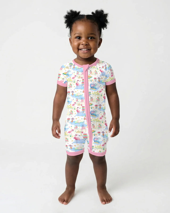 Flamingo Beach Family Matching Bamboo Shorty Zippy