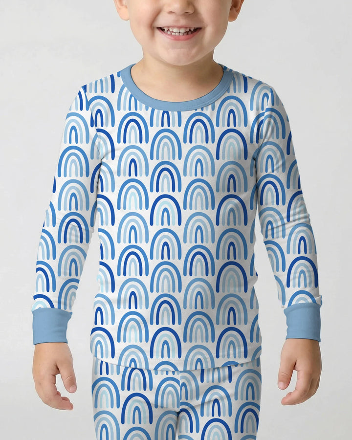 Sky Blue Rainbows Bamboo Two Piece Long Sleeve Pajama Set
