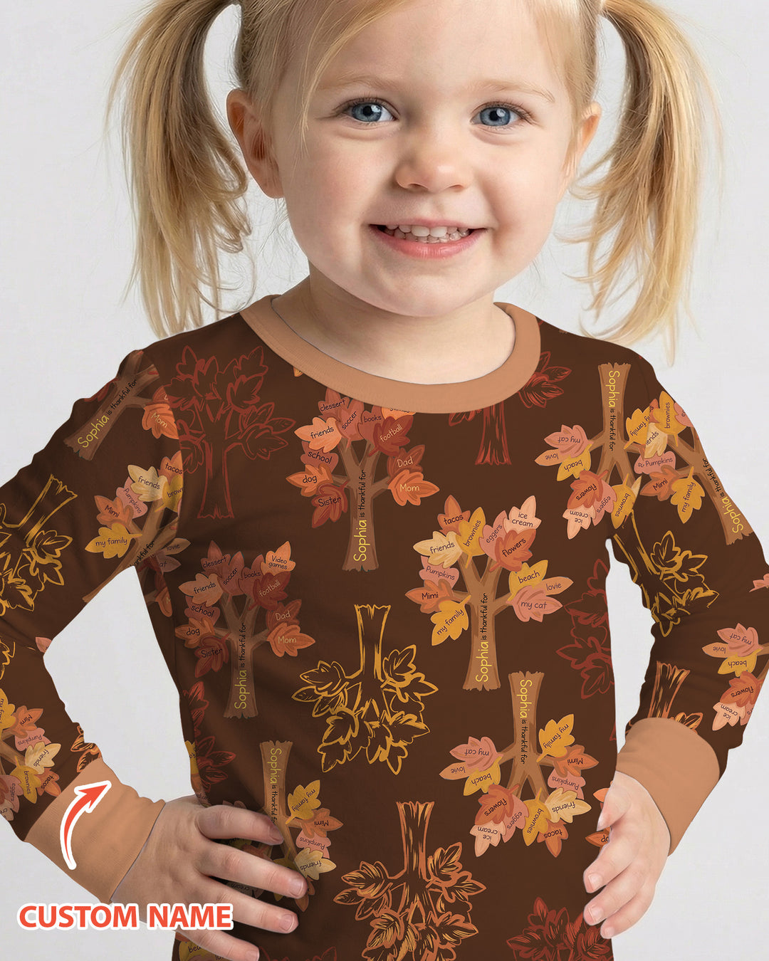 Custom Thanksgiving Tree Bamboo Two Piece Long Sleeve Pajama Set