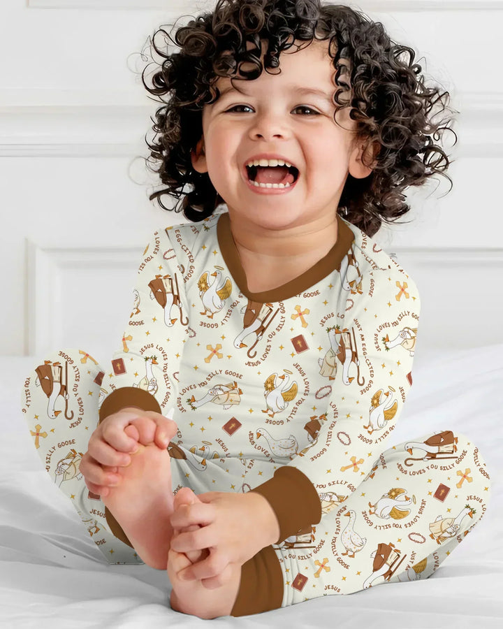 Jesus Loves You Silly Goose Bamboo Two Piece Long Sleeve Pajama Set