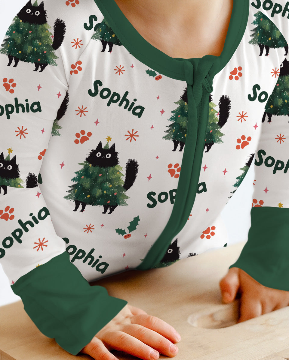 Custom Name Black Cat Christmas Bamboo Convertible Zippy