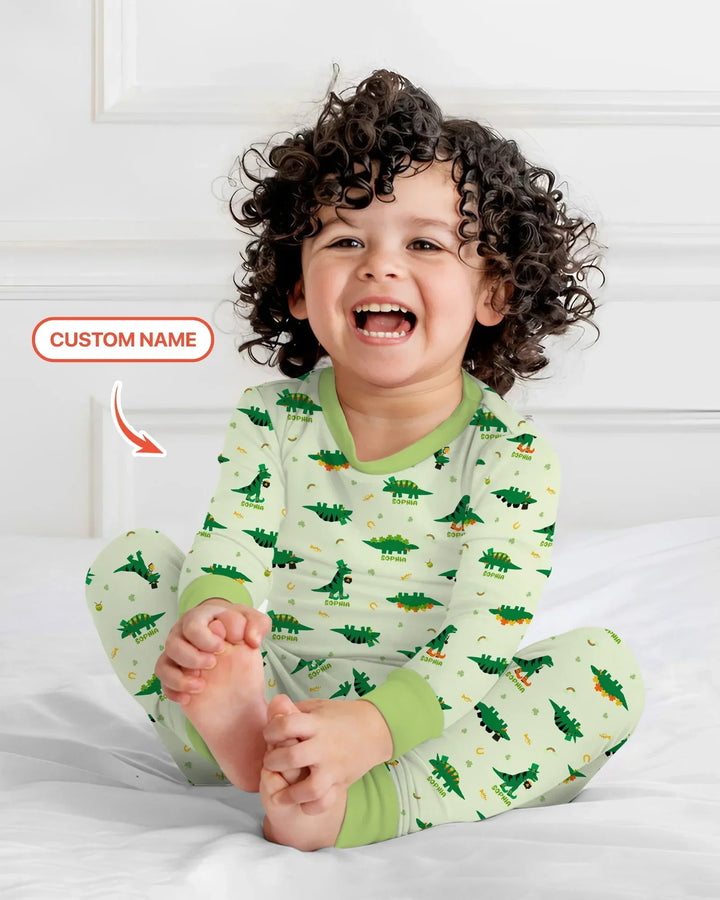 Lucky Dino Bamboo Two Piece Long Sleeve Pajama Set