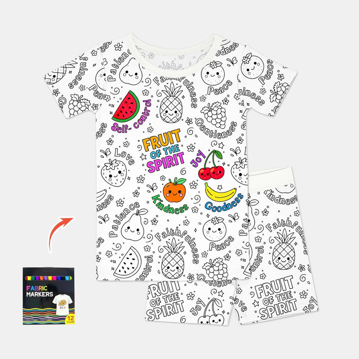 All Colorable Fruit of the Spirit Bamboo Two Piece Short Sleeve Shorts Pajama Set