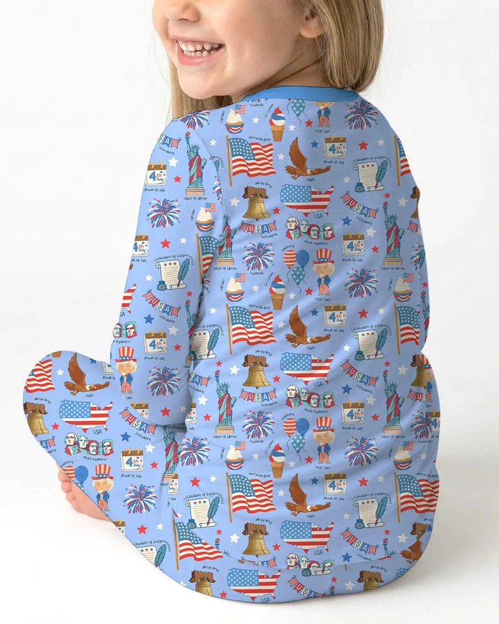 Hand Drawn Patriotic Iconic Bamboo Two Piece Long Sleeve Pajama Set
