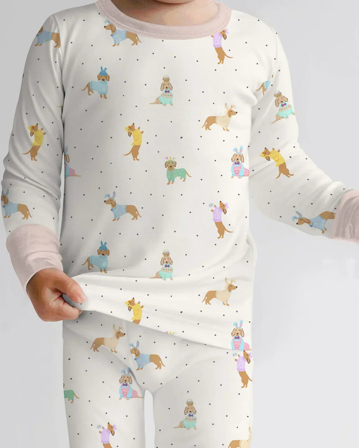 Easter Dachshund Bamboo Two Piece Long Sleeve Pajama Set