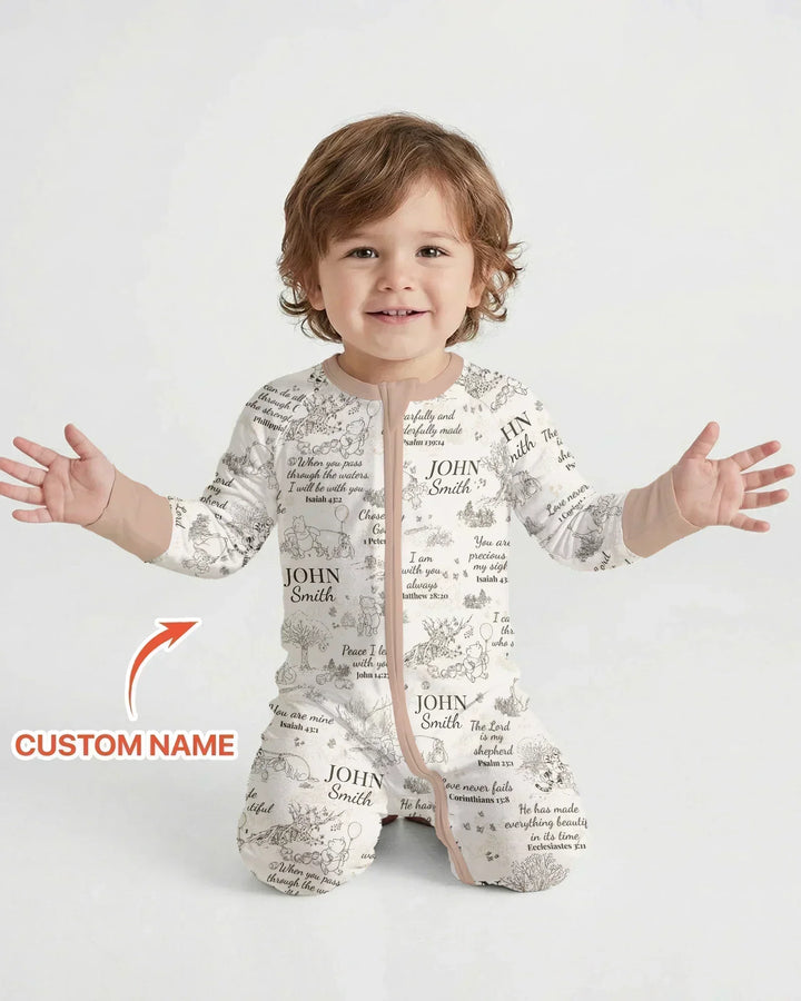 Classic Bear Bible Verse Custom Name Bamboo Convertible Zippy
