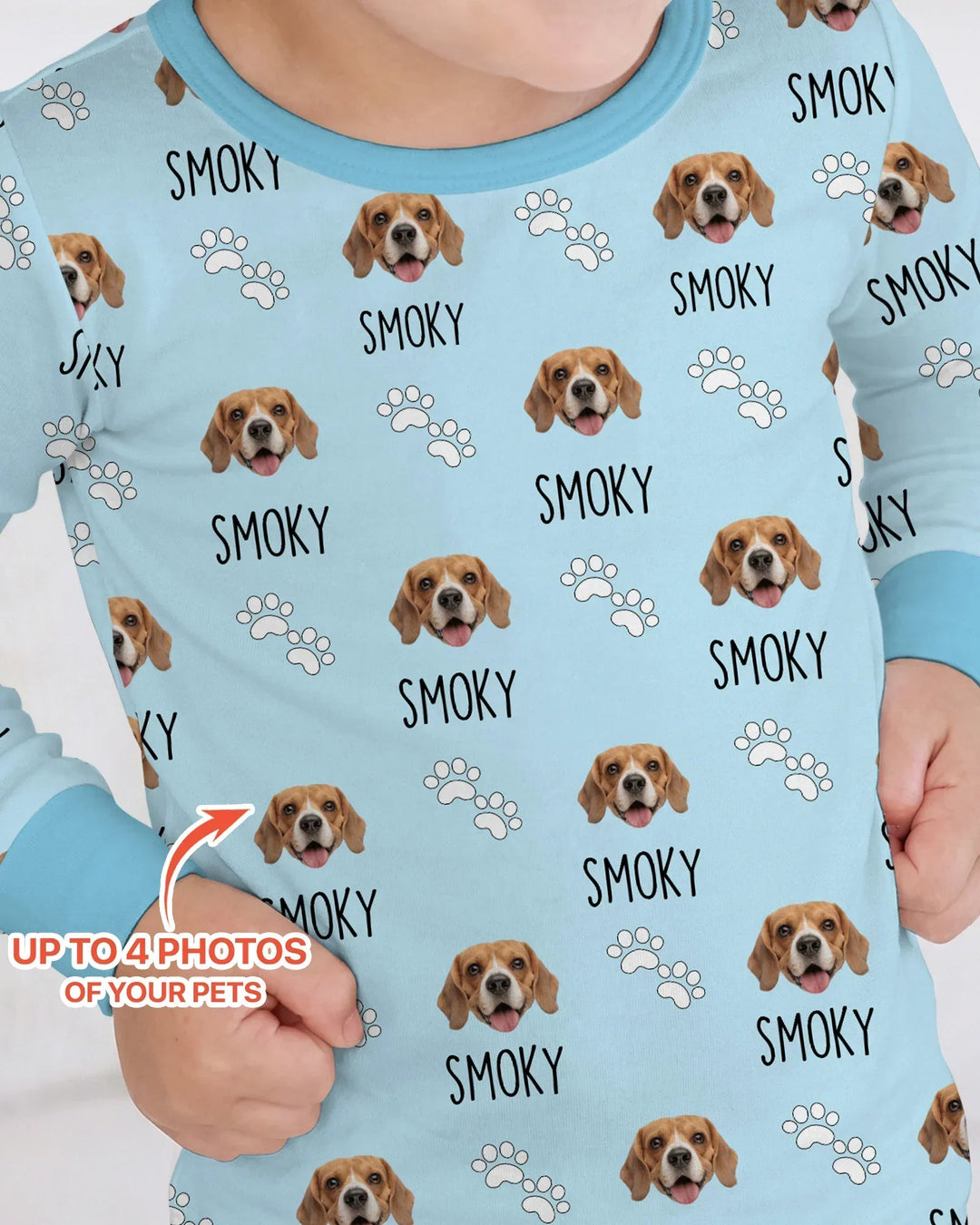 Custom Name and Pet Photos Bamboo Two Piece Long Sleeve Pajama Set