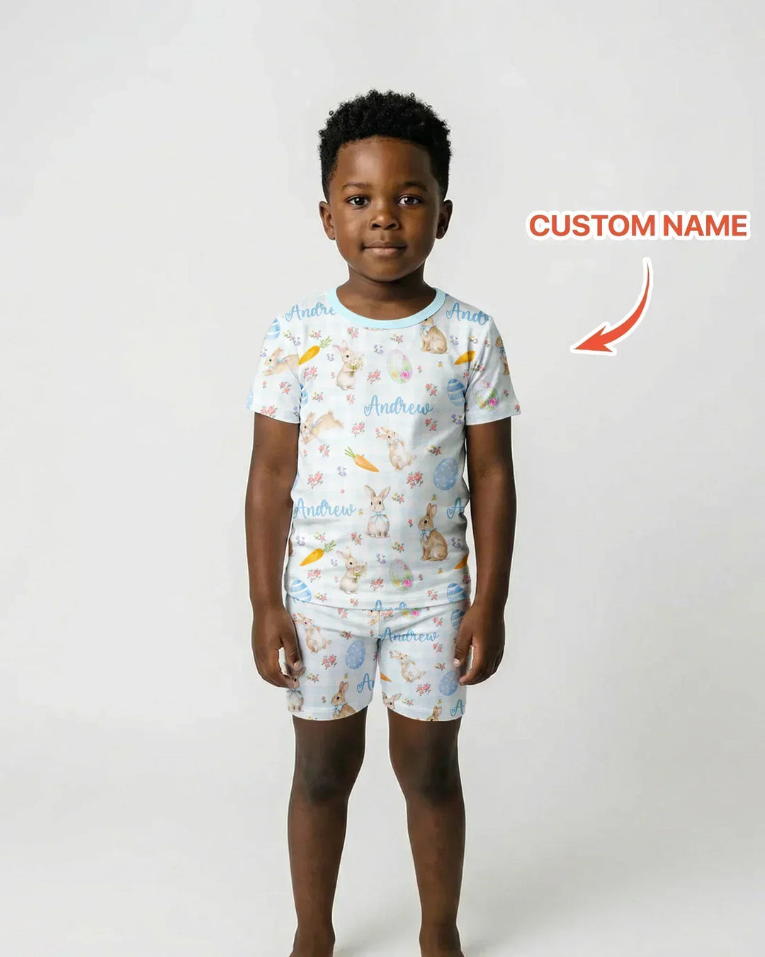 Custom Name Bunny Garden Bamboo Two Piece Short Sleeve Shorts Pajama Set