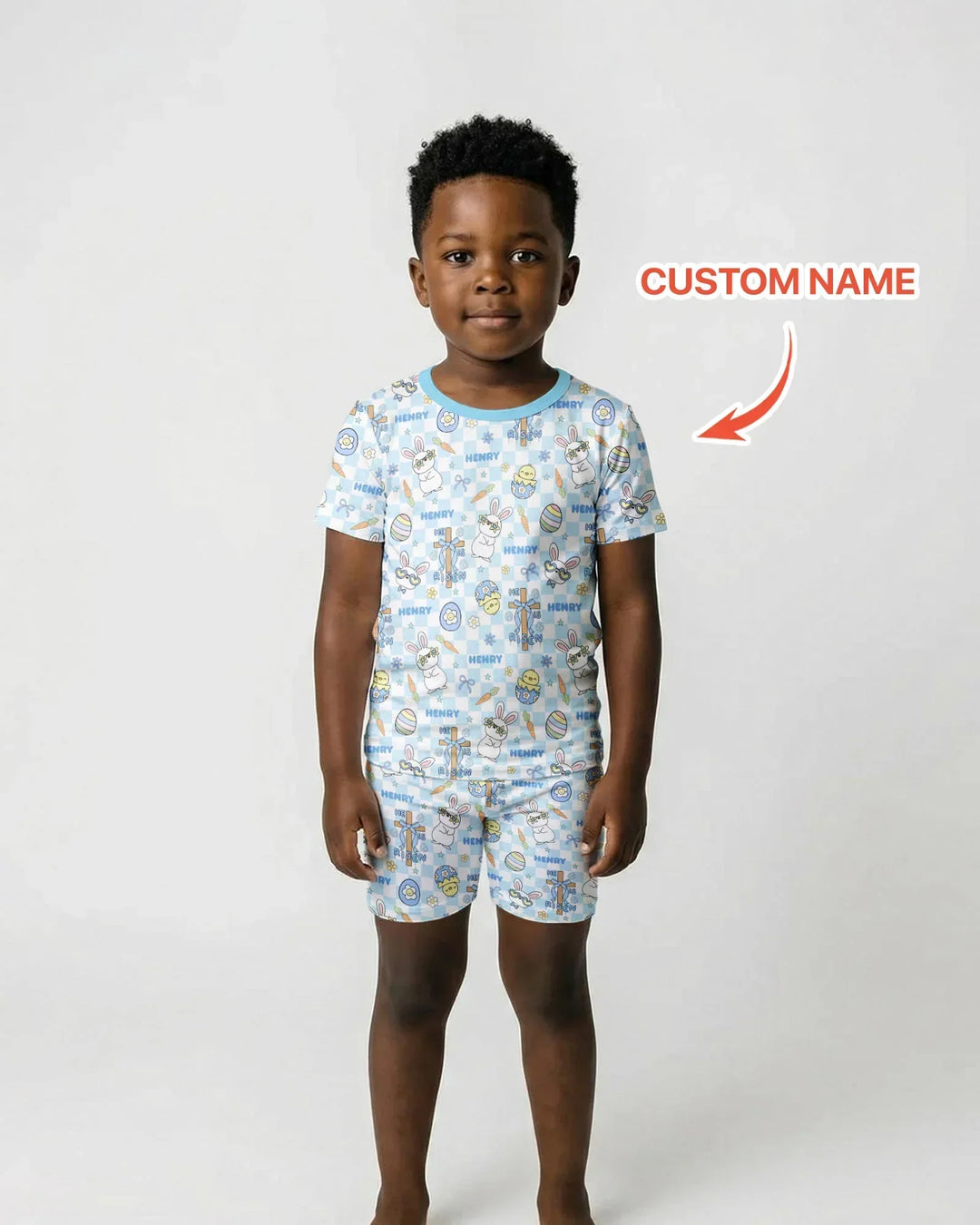 Custom Name Retro Easter Bamboo Two Piece Short Sleeve Shorts Pajama Set