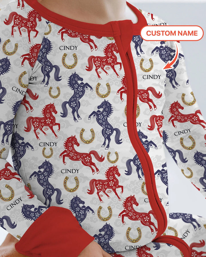 Custom Name Chinoiserie Horses Bamboo Convertible Zippy
