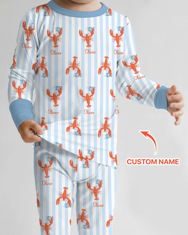 Custom Name Crawfish Beer Season Bamboo Two Piece Long Sleeve Pajama Set