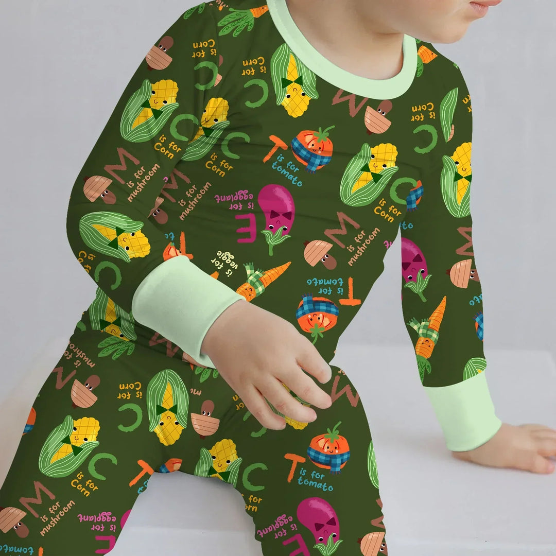 Veggie Letter Bamboo Two Piece Long Sleeve Pajama Set