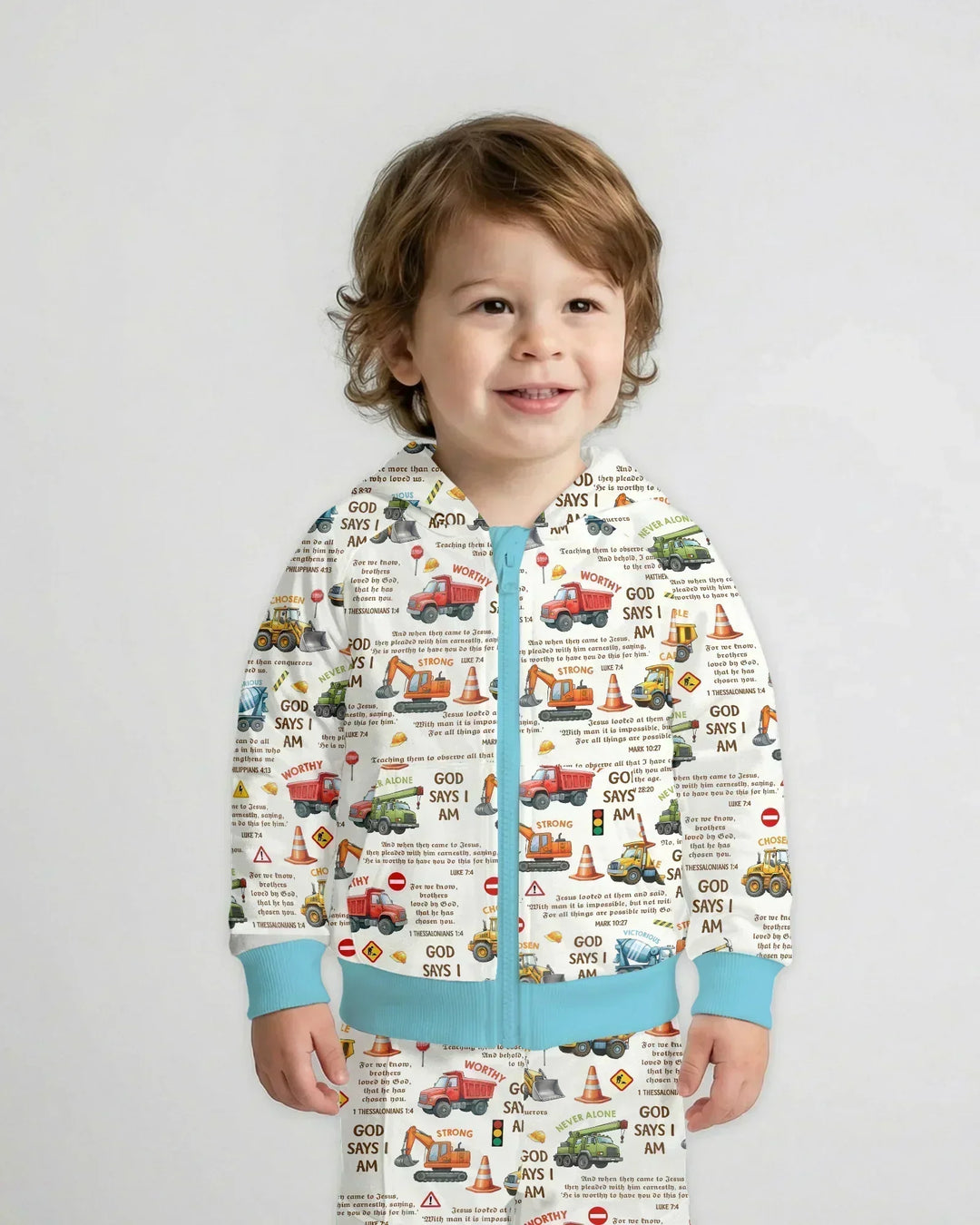 Bible Verse Construction Trucks Bamboo Zip Hoodie