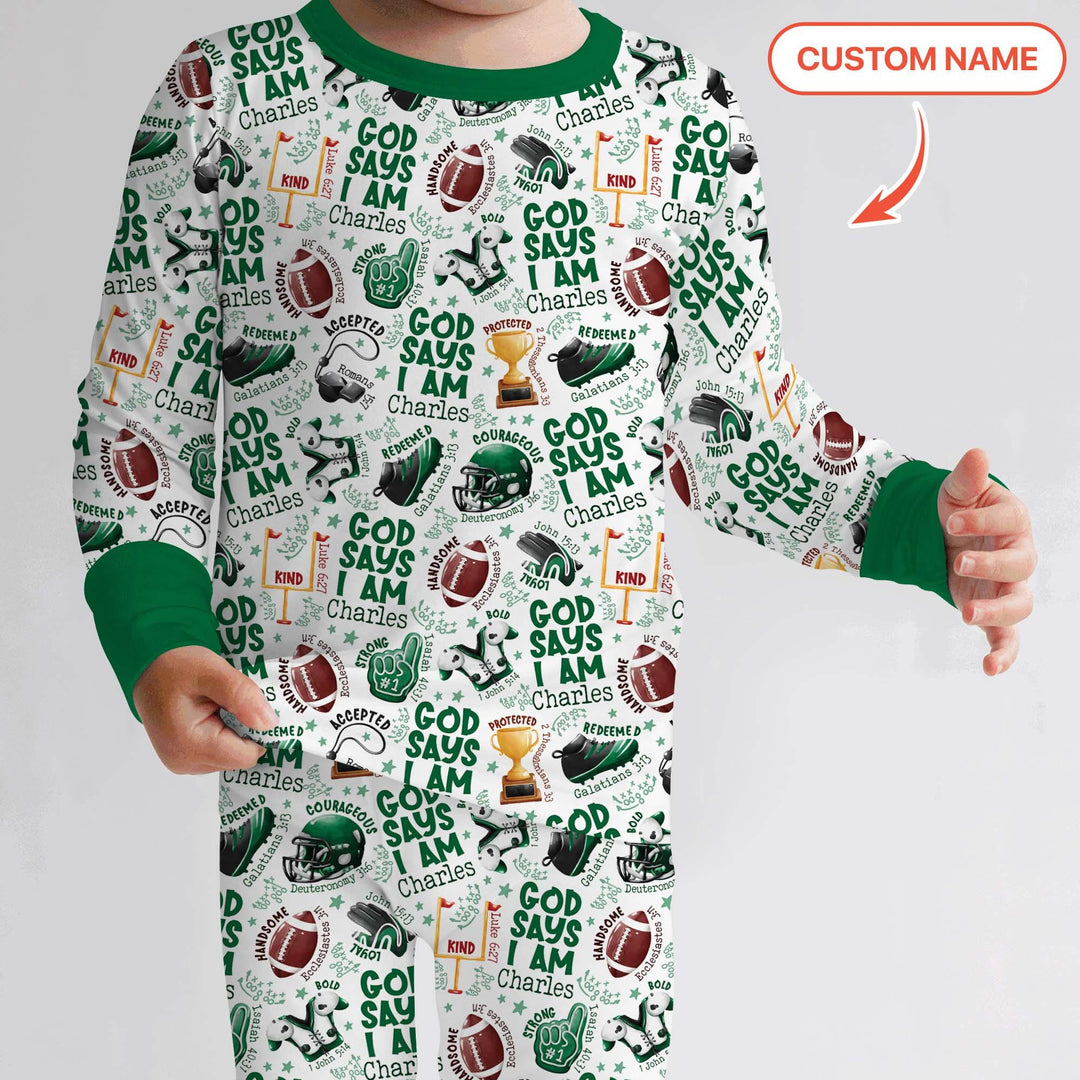 God Says I Am Touch Down Time Custom Name Bamboo Two Piece Long Sleeve Pajama Set