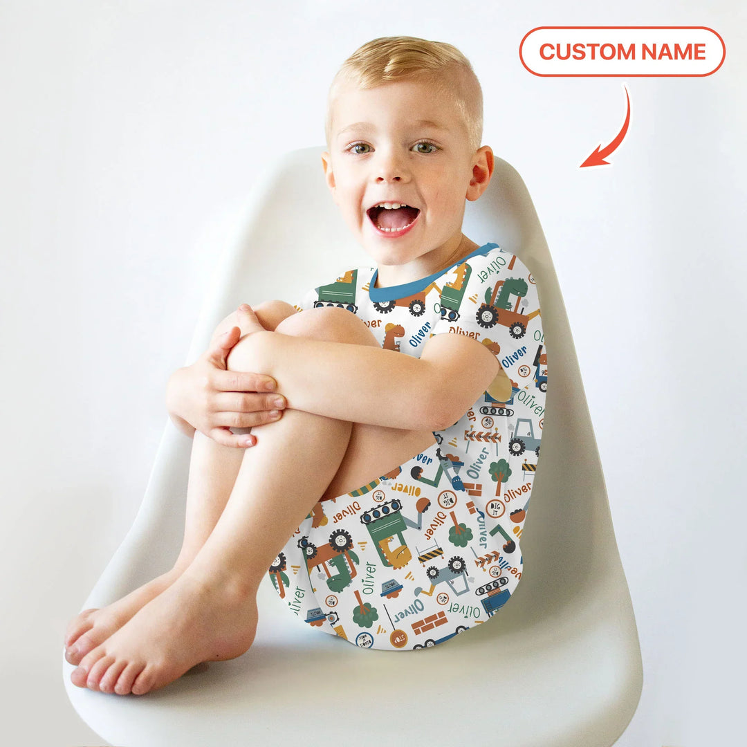 Custom Name Dino Diggers Bamboo Two Piece Short Sleeve Shorts Pajama Set