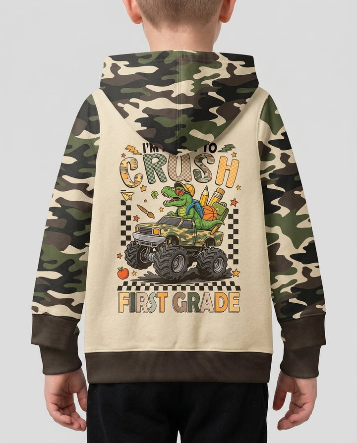 Back To School Monster Truck Dino Bamboo Zip Hoodie