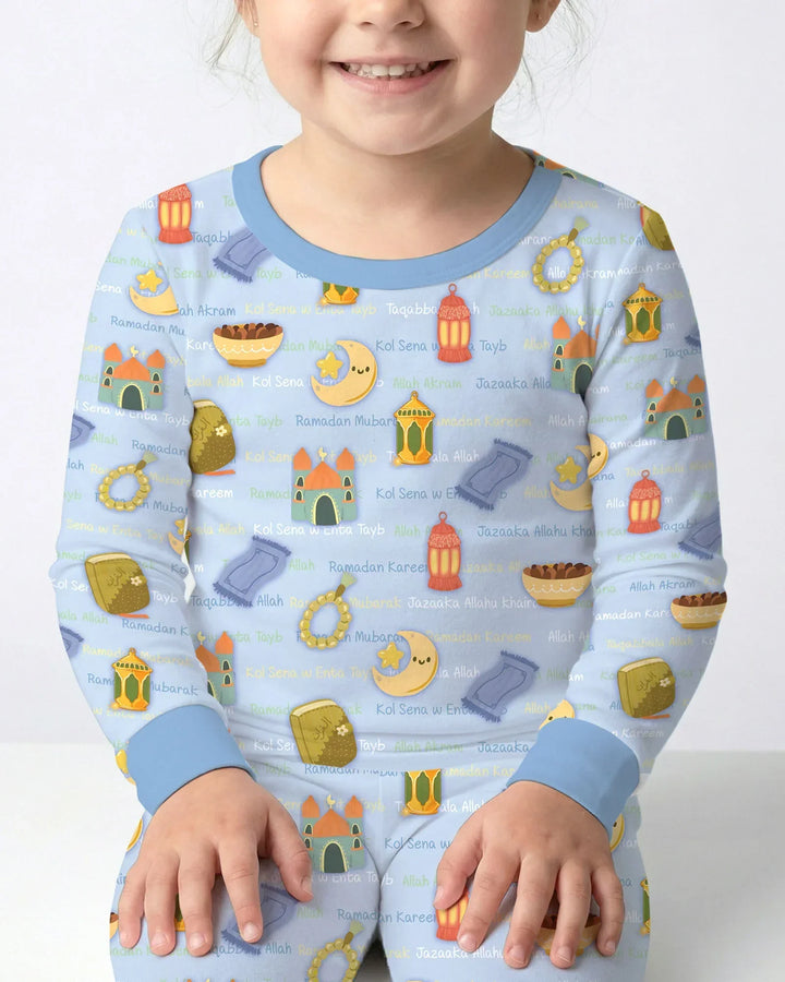 Ramadan Mubarak Family Matching Bamboo Two Piece Long Sleeve Pajama Set