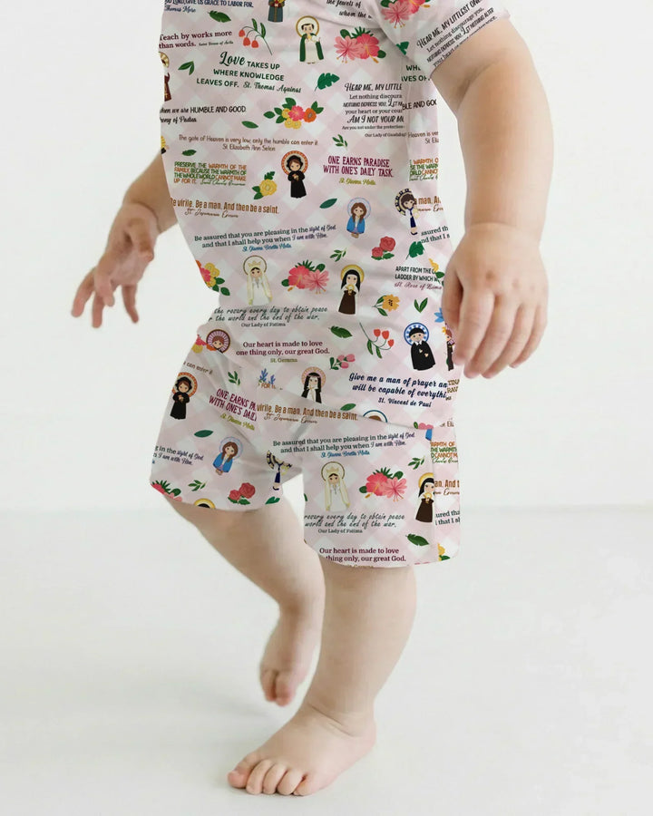 Catholic Saint Quotes Bamboo Two Piece Short Sleeve Shorts Pajama Set