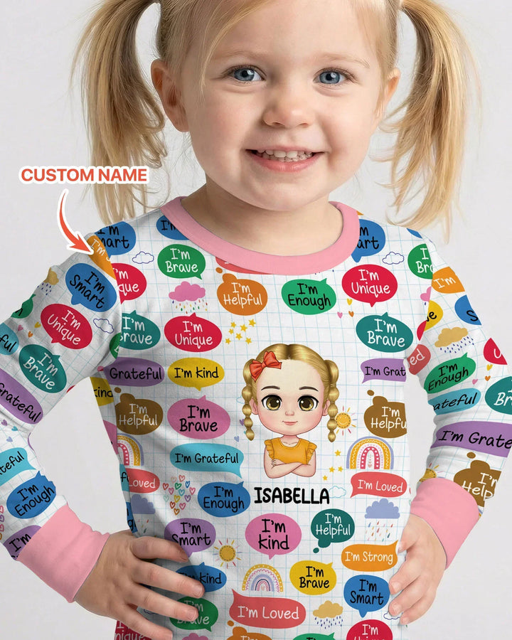 Personalized I'm Kind I'm Brave Bamboo Two Piece Long Sleeve Pajama Set