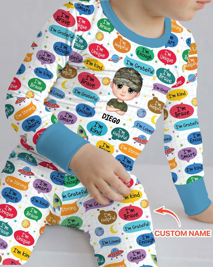 Personalized I'm Kind I'm Brave Bamboo Two Piece Long Sleeve Pajama Set
