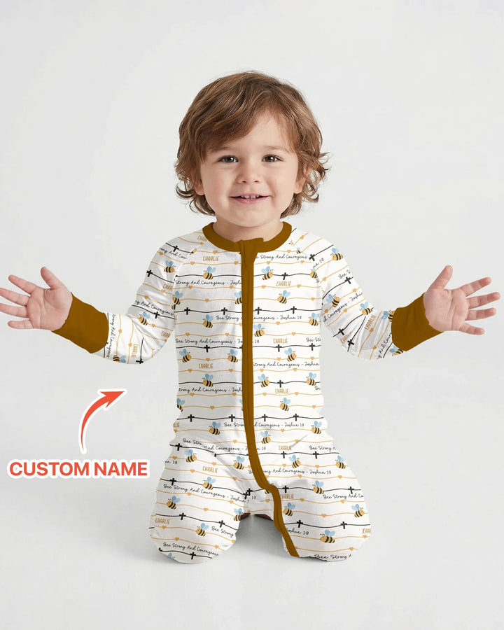 Bee Strong And Courageous Custom Name Bamboo Convertible Zippy