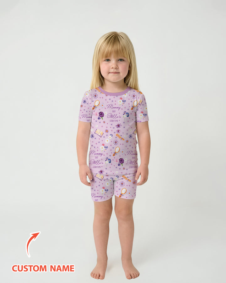 Mommy Daddy And Me Bedtime Story Family Matching Bamboo Two Piece Short Sleeve Shorts Pajama Set
