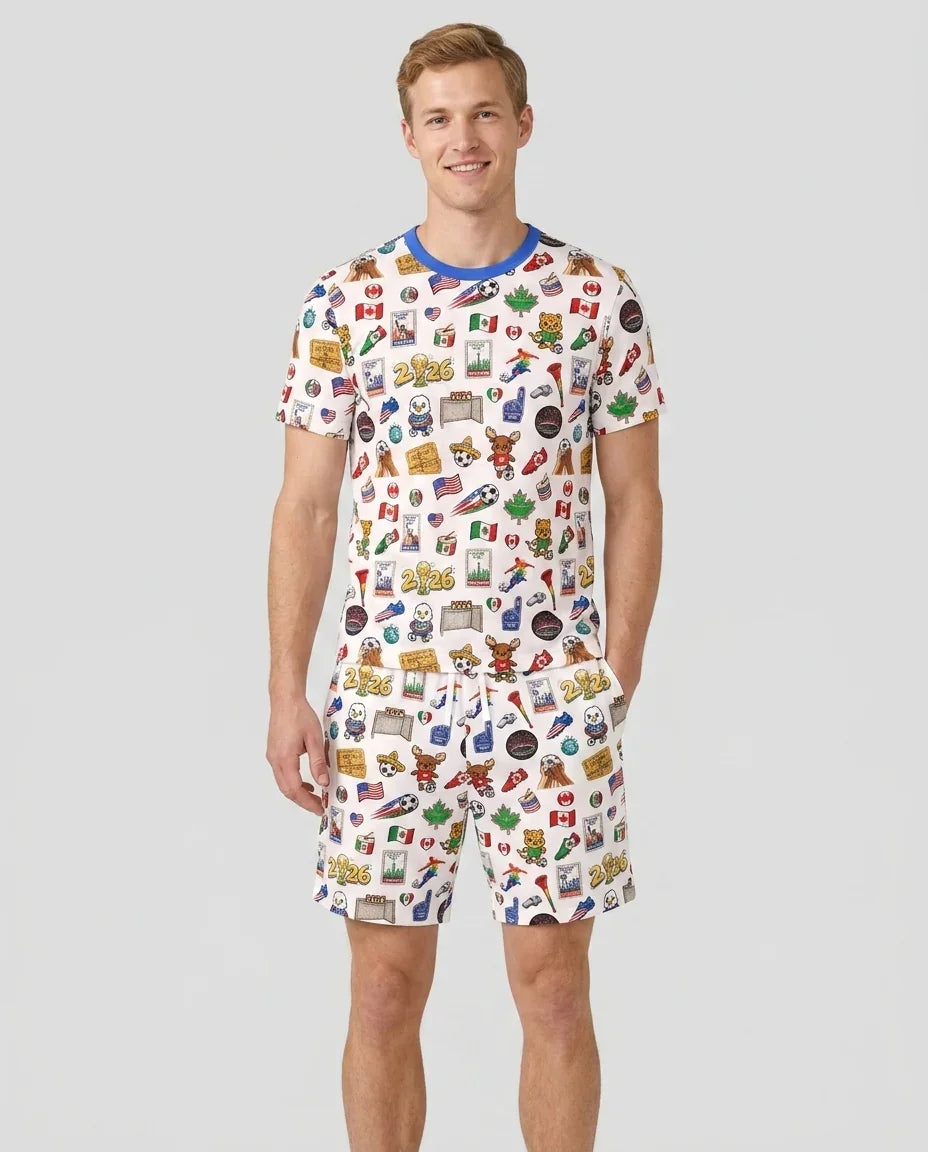 Soccer Cup 2026 Family Matching Bamboo Men Short Sleeve Short Pajama Set