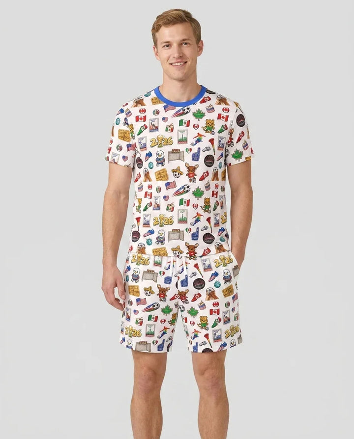 Soccer Cup 2026 Family Matching Bamboo Men Short Sleeve Short Pajama Set