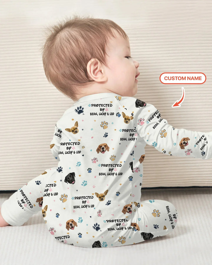 Custom Dogs Photo "Protected By" Bamboo Convertible Zippered Romper