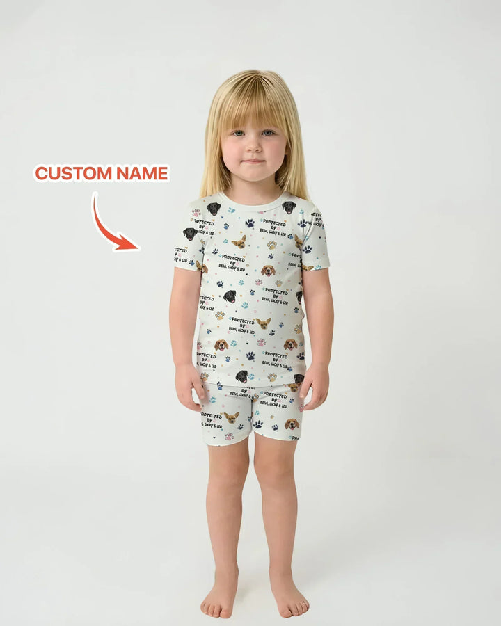 Custom Dogs Photo "Protected By" Bamboo Two Piece Short Sleeve Shorts Pajama Set