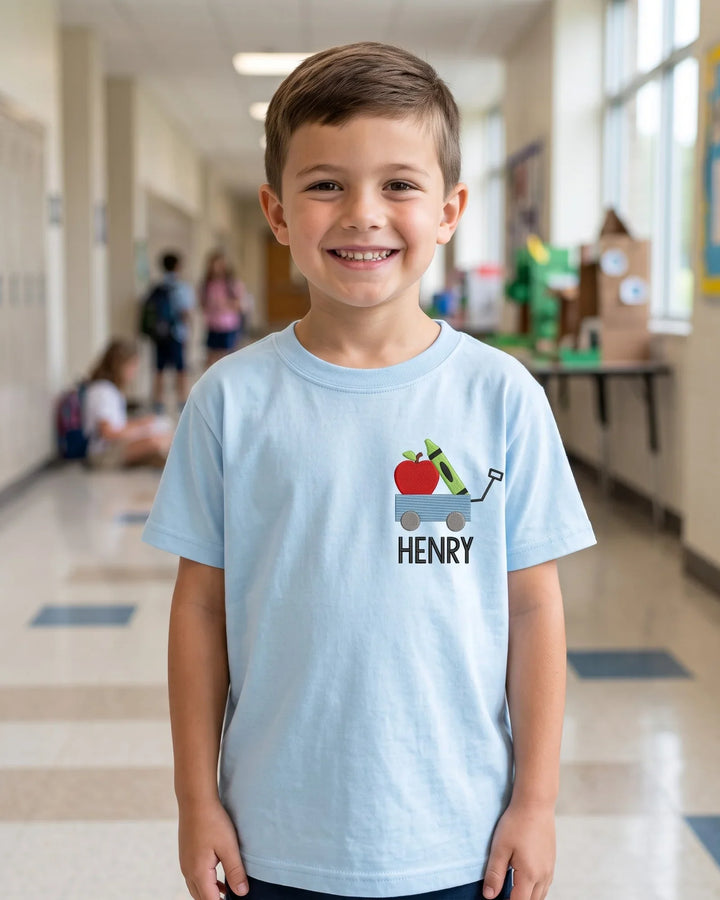 Custom Name Back To School Embroidered Bamboo Crewneck T-Shirt