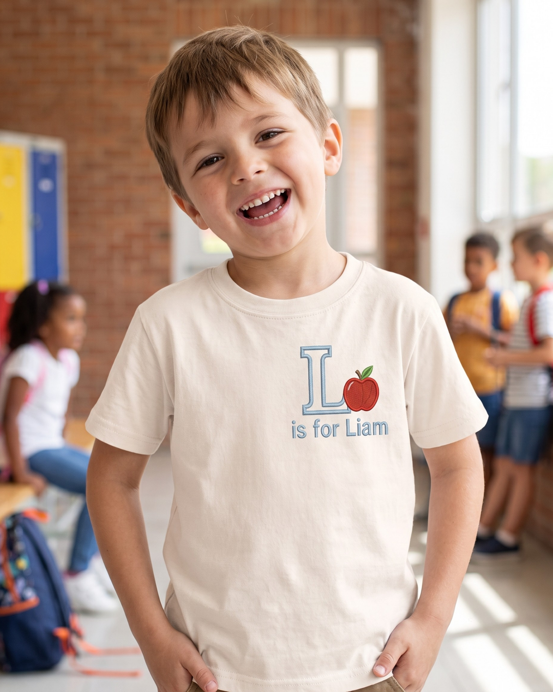 Custom Name Little Apple Embroidered Bamboo Crewneck T-Shirt