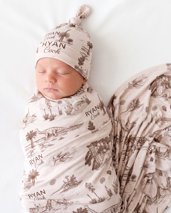 Custom Name Dino Heritage Bamboo Swaddle Blanket