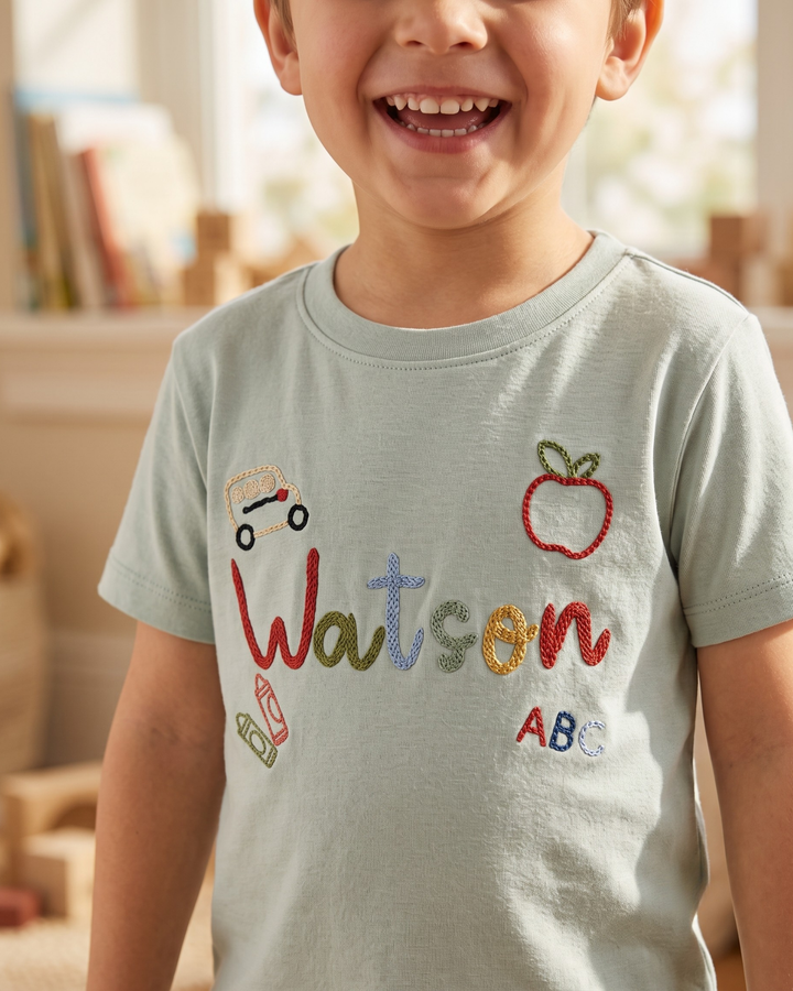 Custom Name Learning Journey Embroidered Bamboo Crewneck T-Shirt
