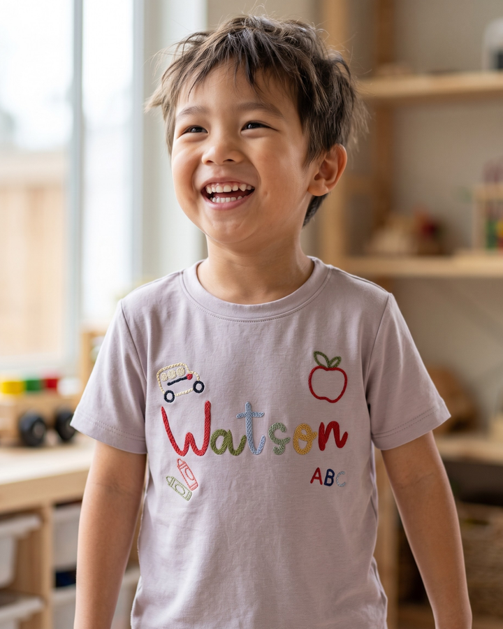 Custom Name Learning Journey Embroidered Bamboo Crewneck T-Shirt