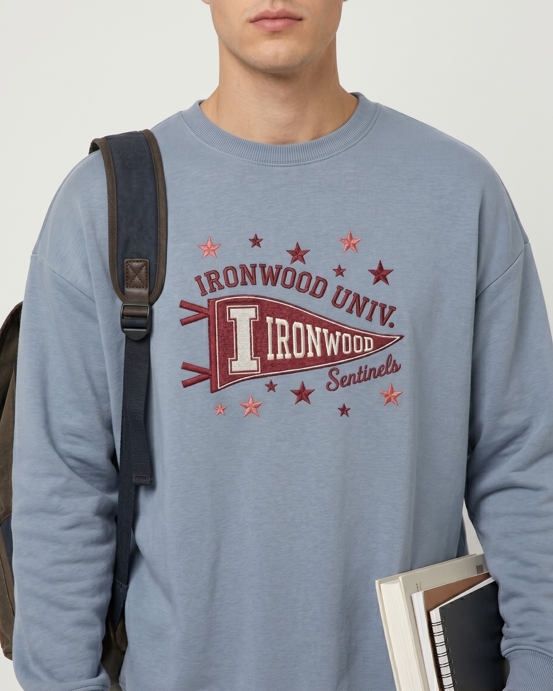 Custom College Pennant Embroidered Bamboo Adult Crewneck Sweatshirt