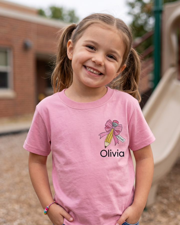 Custom Name Pencil Embroidered Bamboo Crewneck T-Shirt