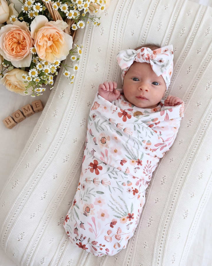 Terracotta Meadow Blooms Bamboo Swaddle Blanket