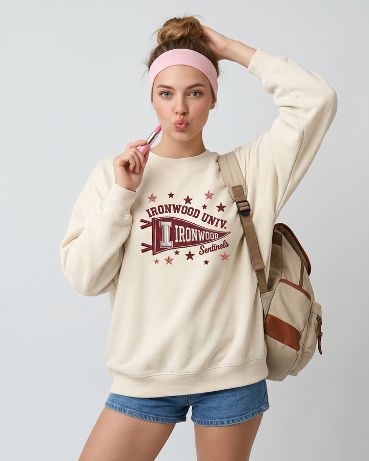 Custom College Pennant Embroidered Bamboo Adult Crewneck Sweatshirt