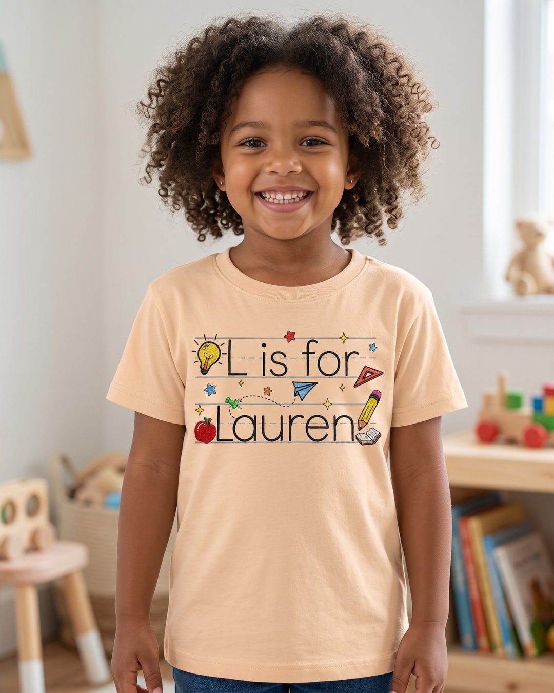 Custom Name Creative World Embroidered Bamboo Crewneck T-Shirt