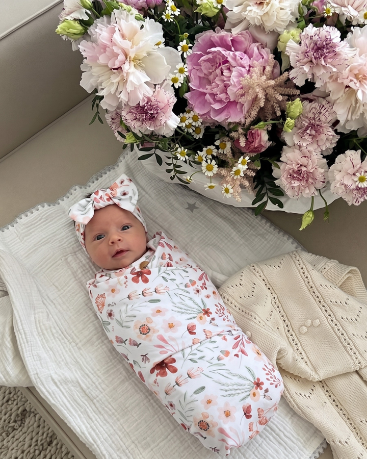 Terracotta Meadow Blooms Bamboo Swaddle Blanket