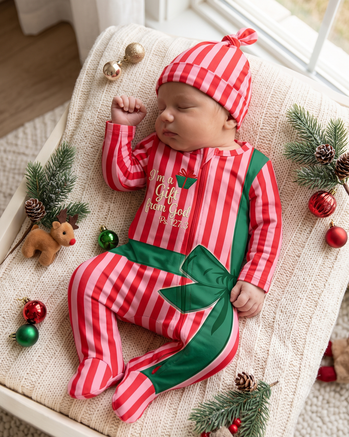 Sweetest Gift from God Embroidered Bamboo Zipper Footie