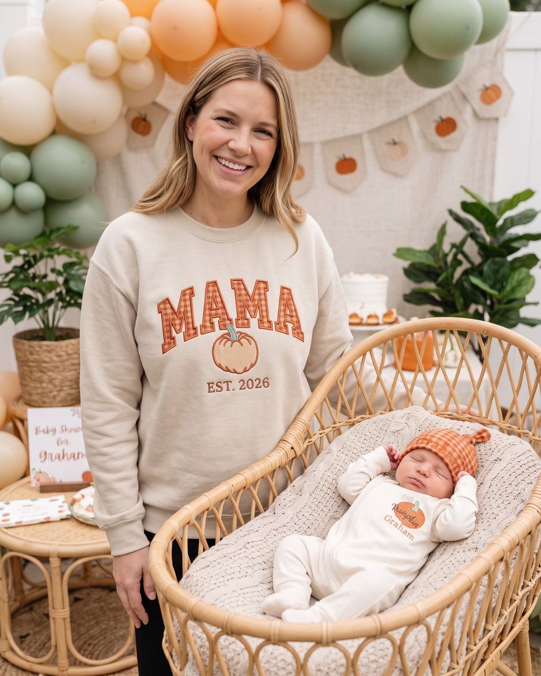Mama Pumpkin Applique Embroidered Bamboo Women Crewneck Sweatshirt