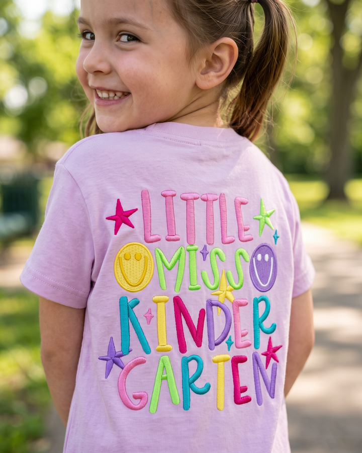 Custom Name Little Miss Kindergarten Embroidered Bamboo Crewneck T-Shirt